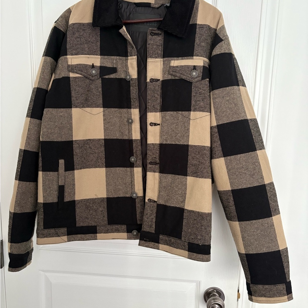 Men's Black and Tan Checkered Jacket
